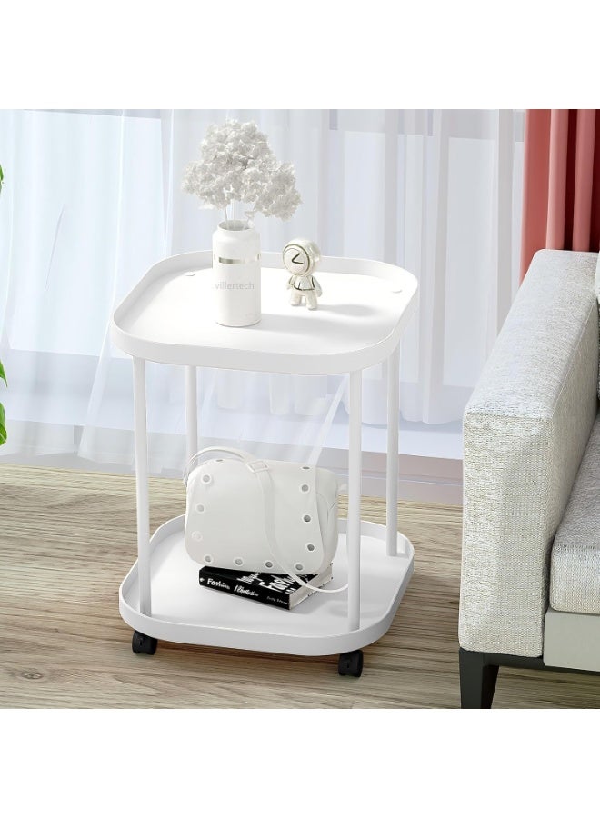 عام طاولة جانبية بعجلات، طاولة قهوة، طاولة جانبية متحركة للأريكة في غرفة المعيشة، طاولة جانبية لغرفة النوم، رف تخزين متعدد الأغراض - Image 3