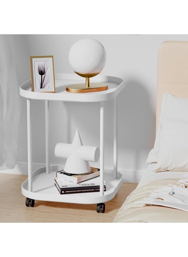 عام طاولة جانبية بعجلات، طاولة قهوة، طاولة جانبية متحركة للأريكة في غرفة المعيشة، طاولة جانبية لغرفة النوم، رف تخزين متعدد الأغراض - Image 4