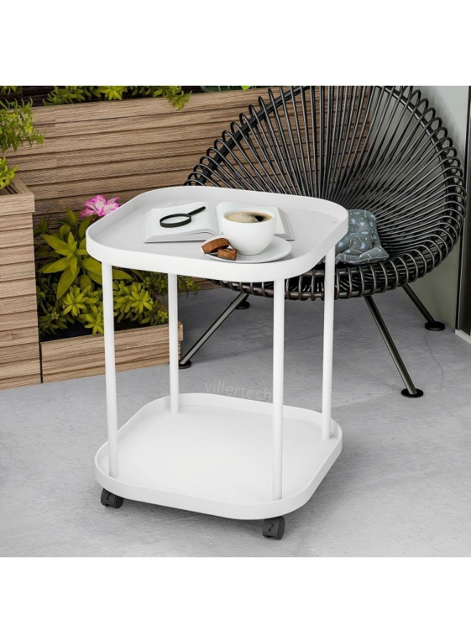عام طاولة جانبية بعجلات، طاولة قهوة، طاولة جانبية متحركة للأريكة في غرفة المعيشة، طاولة جانبية لغرفة النوم، رف تخزين متعدد الأغراض - Image 2