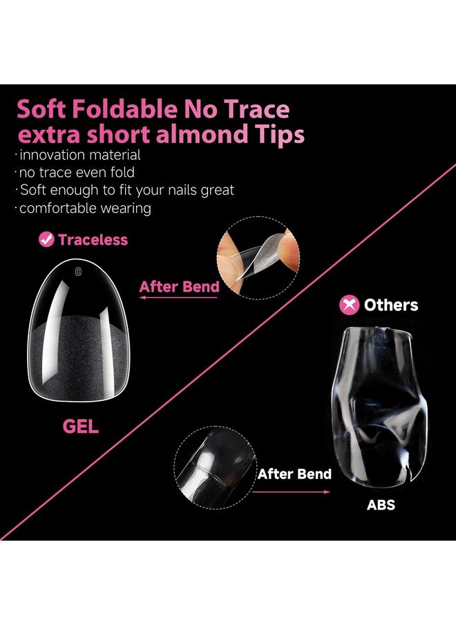 UNA GELLA - UNA GELLA Extra Short Almond Nail Tips 12 Sizes Short Almond Gel x Nail Tips 120Pcs Soft Gel Nail Tips Clear Full Cover Nail Tips Acrylic False Nails Press On Nails for Nail Extension DIY Salon - Image 1