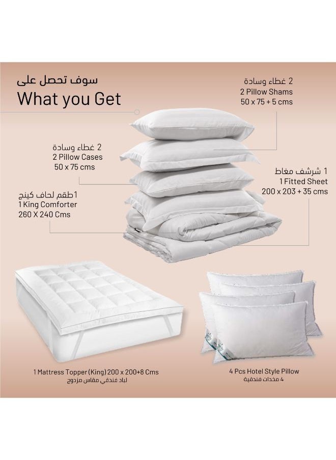 Donetella Hotel Style Super Saver Package 6 Pcs Comforter Set White +Mattress Topper + 4 Pillows King  - Image 2