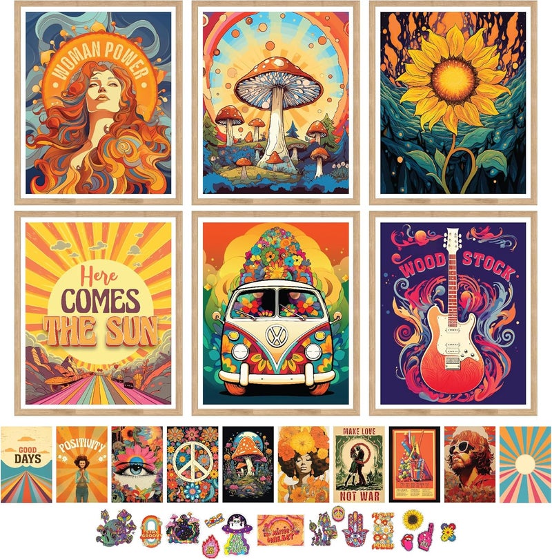 97 Decor Hippie Room Decor for Bedroom Aesthetic - Hippy Retro Room Decoration, Hippie Wall Decorations, Hippy Posters, Vintage 60s 70s Decoration Poster, Groovy Decorations Home, Boho Indie Trippy - Image 1