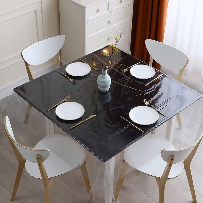 LC&QS 54 x 54 Inch Clear Desk Cover Protector, Easy Clean PVC Clear Table Cover Protection, Waterproof/Oil-Proof Plastic Square Transparent Table Coverï¼Œ for Nightstand Dining Coffee Sofa Waterproof Foldable - Image 1