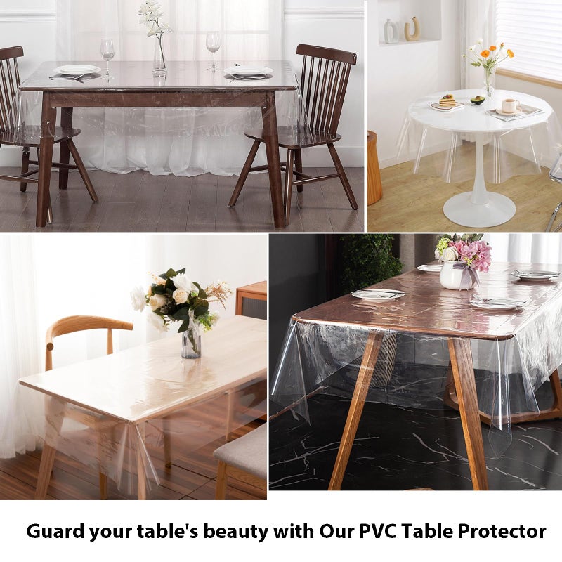 LC&QS 54 x 54 Inch Clear Desk Cover Protector, Easy Clean PVC Clear Table Cover Protection, Waterproof/Oil-Proof Plastic Square Transparent Table Coverï¼Œ for Nightstand Dining Coffee Sofa Waterproof Foldable - Image 2