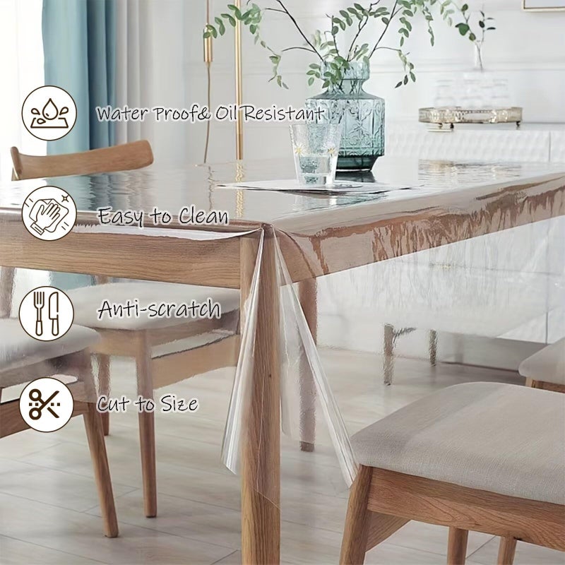 LC&QS 54 x 54 Inch Clear Desk Cover Protector, Easy Clean PVC Clear Table Cover Protection, Waterproof/Oil-Proof Plastic Square Transparent Table Coverï¼Œ for Nightstand Dining Coffee Sofa Waterproof Foldable - Image 3