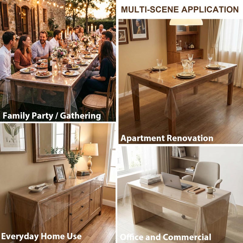 LC&QS 54 x 54 Inch Clear Desk Cover Protector, Easy Clean PVC Clear Table Cover Protection, Waterproof/Oil-Proof Plastic Square Transparent Table Coverï¼Œ for Nightstand Dining Coffee Sofa Waterproof Foldable - Image 5
