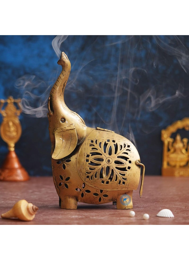 CRAFTASIA Craftasia Trunk up Elephant Tea Light dhoop Holder for Home and Living Room Decoration Diwali Pooja Decoration  - Image 1