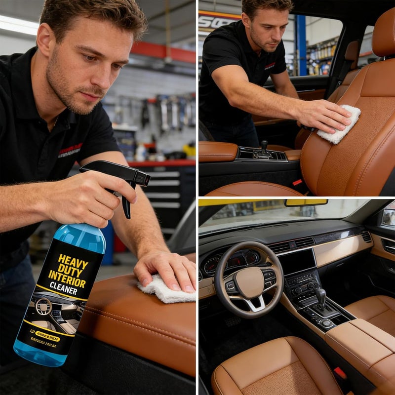 Interior Cleaner,Gentle Stain Remover Shine Protectant - Car Interior Cleaner Detailing Spray - for Dashboard Seat Carpet Leather Upholstery Truck SUV RV Sedan Prevent Fading Cracking - Image 2