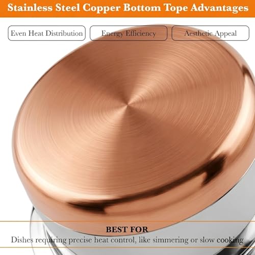CRAFTONE Stainless Steel Copper bottom Tope Set with Lid, Cookware Set of 3 Pcs Gas Stove Friendly multi purpose Container Pot Set (60 Oz, 47 Oz and 33 Oz) - Image 5