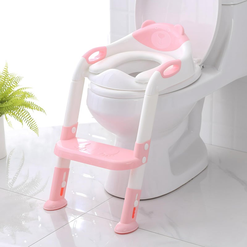SKYROKU Potty Training Seat with Step Stool Ladder SKYROKU Potty Training Toilet for Kids Boys Girls Toddlers Comfortable Safe Potty Seat with AntiSlip Pads Ladder Pink 