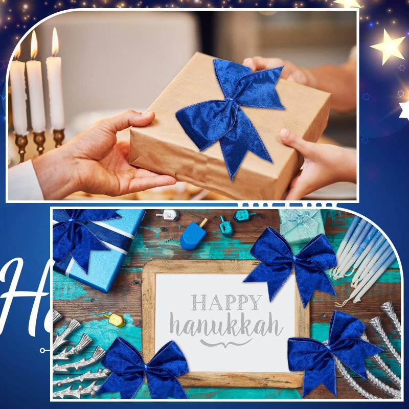 Panelee 12 Pcs Blue Velvet Christmas Bows 6 x 6 in Wreath Bow Christmas Tree Decorations Ornaments for Hanukkah Xmas Tree Topper Wreath Garland Party Gift Wrapping DIY Decor - Image 5
