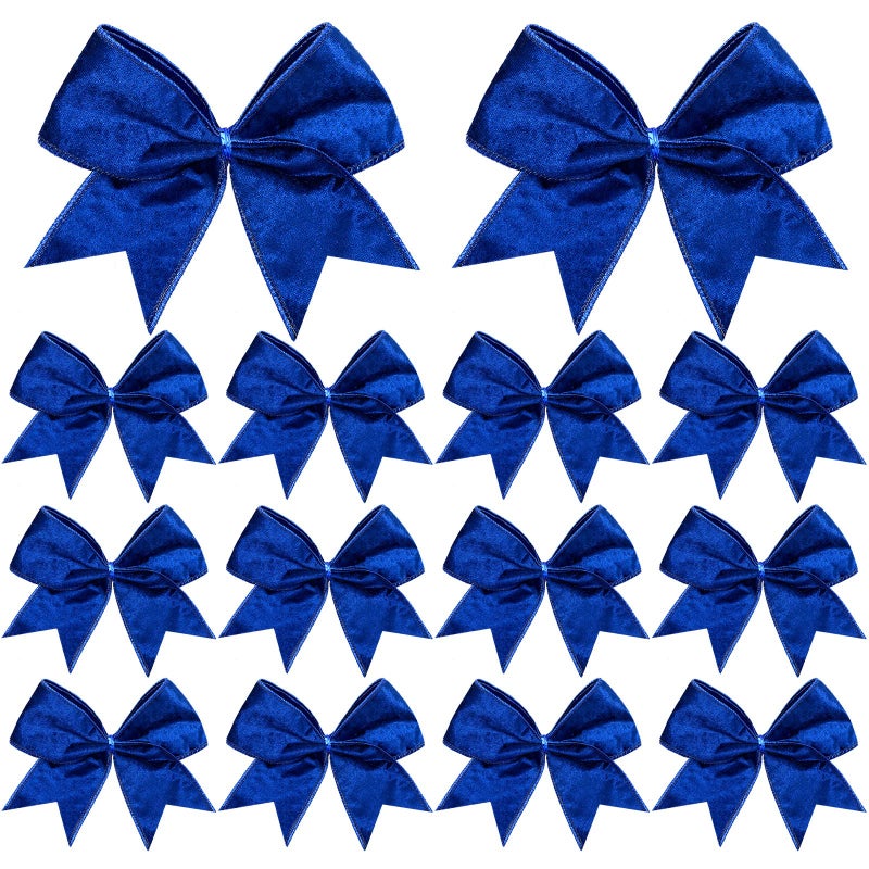 Panelee 12 Pcs Blue Velvet Christmas Bows 6 x 6 in Wreath Bow Christmas Tree Decorations Ornaments for Hanukkah Xmas Tree Topper Wreath Garland Party Gift Wrapping DIY Decor - Image 1