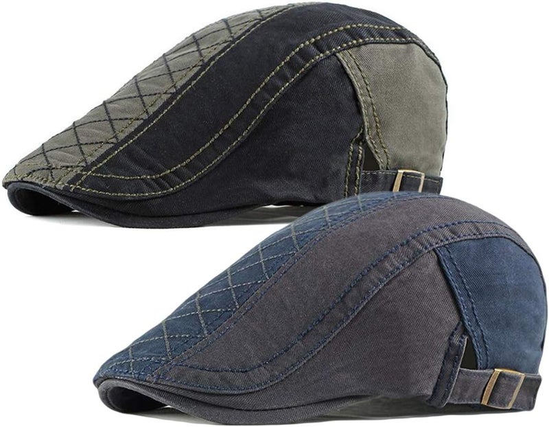 Qunson 2 Pack Men's Cotton Flat Cap Ivy Gatsby Newsboy Hat - Image 1
