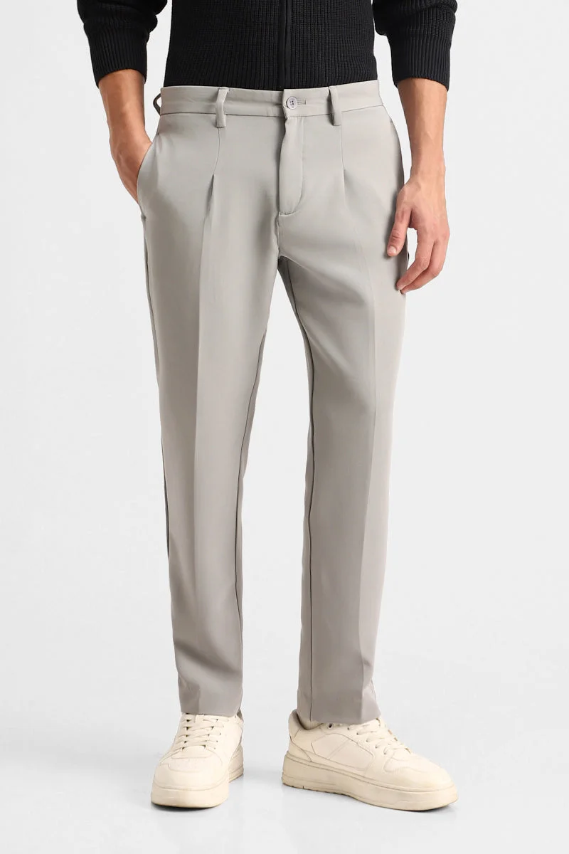 Snitch Grey Regular Fit Stretch Trousers for Men | Best Price UAE