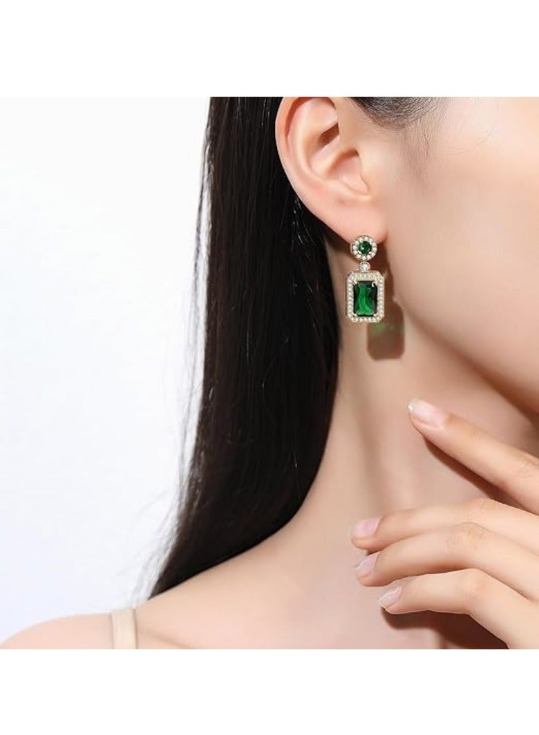 Women Jewelry Set for Women Trendy Necklace with Pendant, Earrings & Ring, Fashion Jewelry Gift for Her Rhinestone Zircon Emerald Pendant Necklaces & Earrings Set  - Image 4