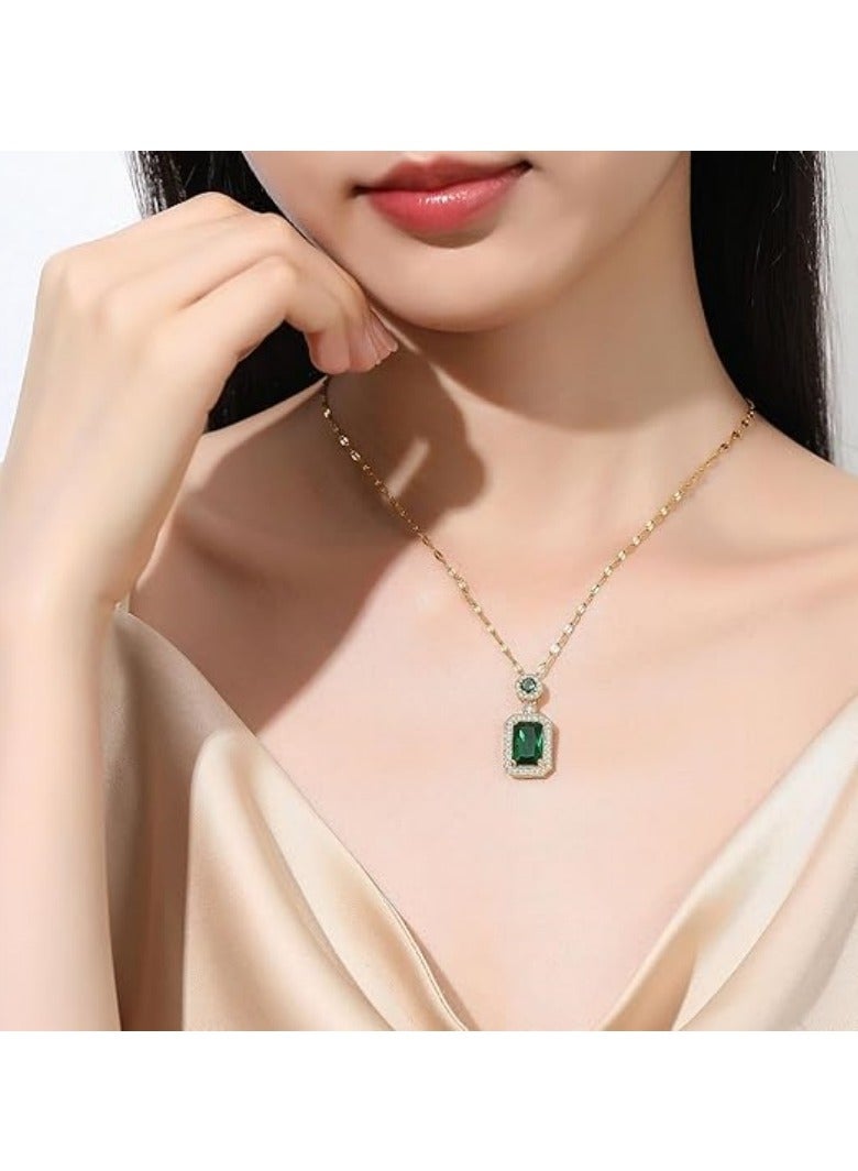 Women Jewelry Set for Women Trendy Necklace with Pendant, Earrings & Ring, Fashion Jewelry Gift for Her Rhinestone Zircon Emerald Pendant Necklaces & Earrings Set  - Image 3