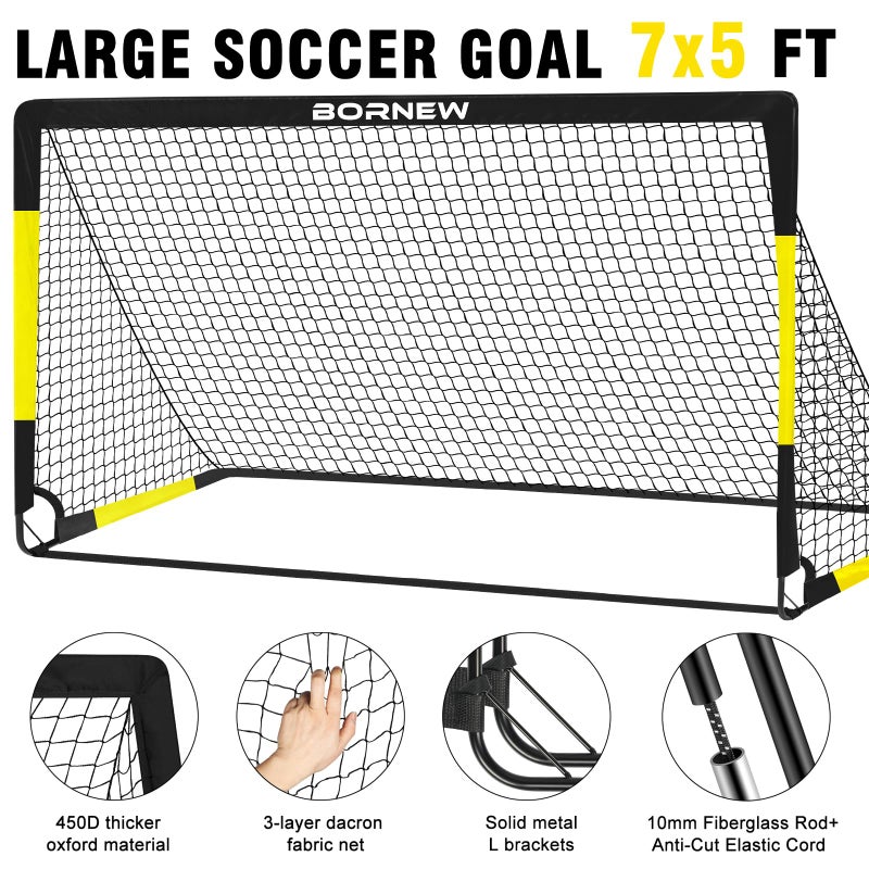 BORNEW Kids Soccer Goal for Backyard Set - 2 Set of 7X5 / 6X4 ft Toddler Soccer Nets Training Equipment, Soccer Ball, Pop Up Portable Soccer Set for Kids and Youth Games and Training Goals Ages 3-16 Gift - Image 3