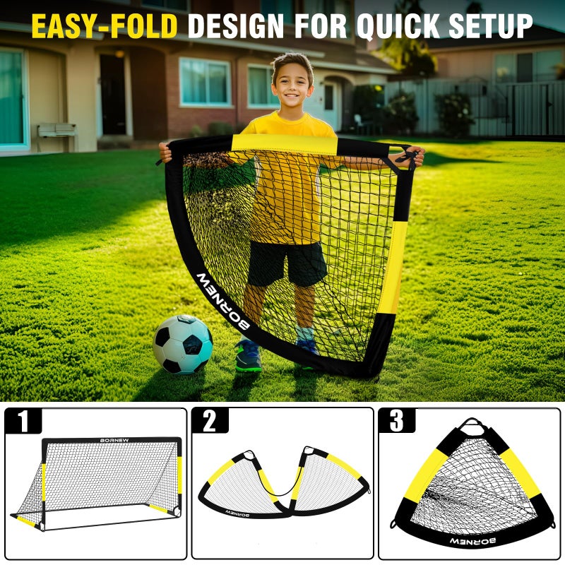 BORNEW Kids Soccer Goal for Backyard Set - 2 Set of 7X5 / 6X4 ft Toddler Soccer Nets Training Equipment, Soccer Ball, Pop Up Portable Soccer Set for Kids and Youth Games and Training Goals Ages 3-16 Gift - Image 4