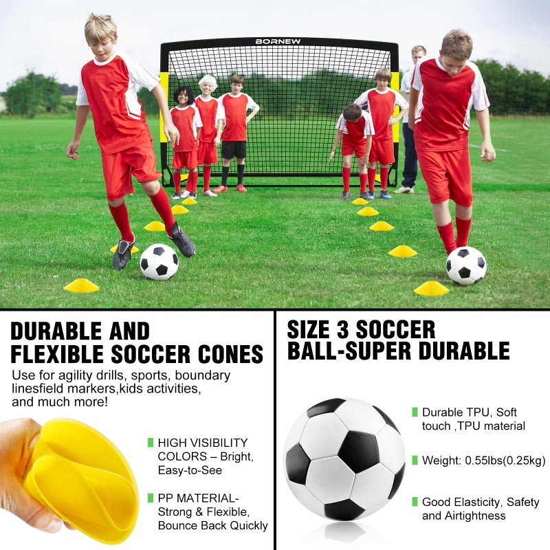 BORNEW Kids Soccer Goal for Backyard Set - 2 Set of 7X5 / 6X4 ft Toddler Soccer Nets Training Equipment, Soccer Ball, Pop Up Portable Soccer Set for Kids and Youth Games and Training Goals Ages 3-16 Gift - Image 5
