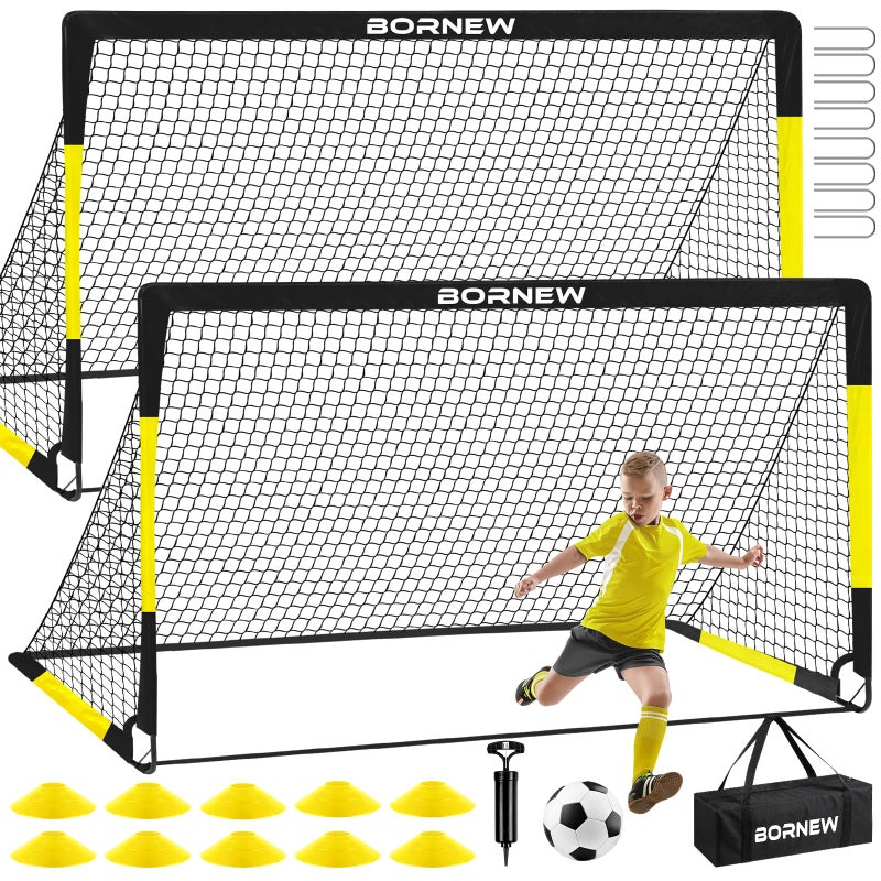 BORNEW Kids Soccer Goal for Backyard Set - 2 Set of 7X5 / 6X4 ft Toddler Soccer Nets Training Equipment, Soccer Ball, Pop Up Portable Soccer Set for Kids and Youth Games and Training Goals Ages 3-16 Gift - Image 1