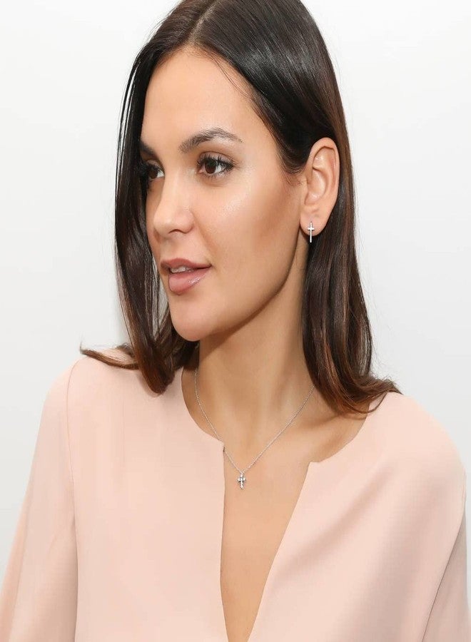 بيركيل قلادة بيريكل من الفضة الإسترلينية على شكل صليب للنساء، مرصعة بالزركونيا المكعبة CZ بطول 16 بوصة - Image 5