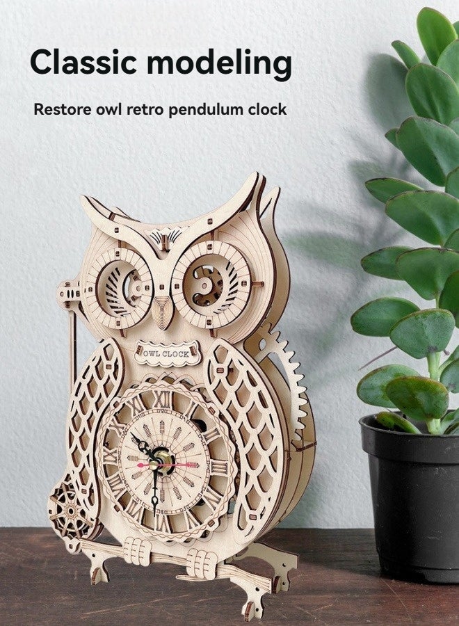 M MIAOYAN 3D puzzle wooden owl clock difficult assembly model retro clock special shaped puzzle  - Image 4