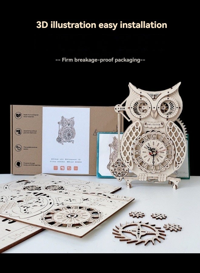 M MIAOYAN 3D puzzle wooden owl clock difficult assembly model retro clock special shaped puzzle  - Image 3