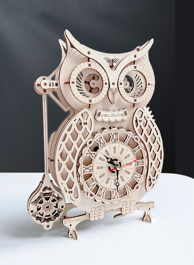 M MIAOYAN 3D puzzle wooden owl clock difficult assembly model retro clock special shaped puzzle  - Image 5