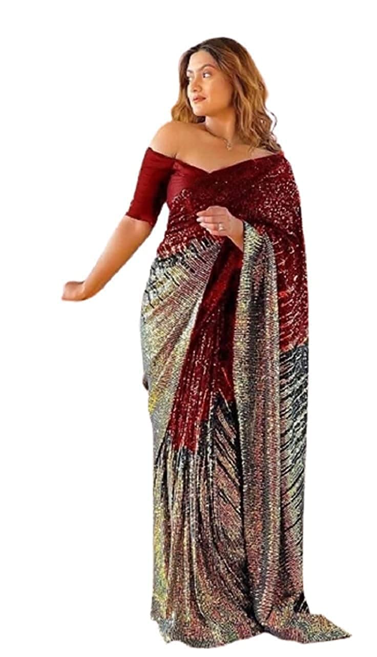 Florely Women's Georgette Sequence Saree For Women With Blouse Piece (Red) - Image 3