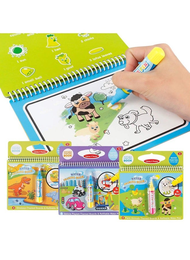 Water Painting Books, Free Coloring Books for Young Children, Pens, Water Graffiti Drawing Boards, Children's Educational Toys, Birthday Gifts for Girls and Boys (Dinosaurs, Farms, And Vehicles)  - Image 1