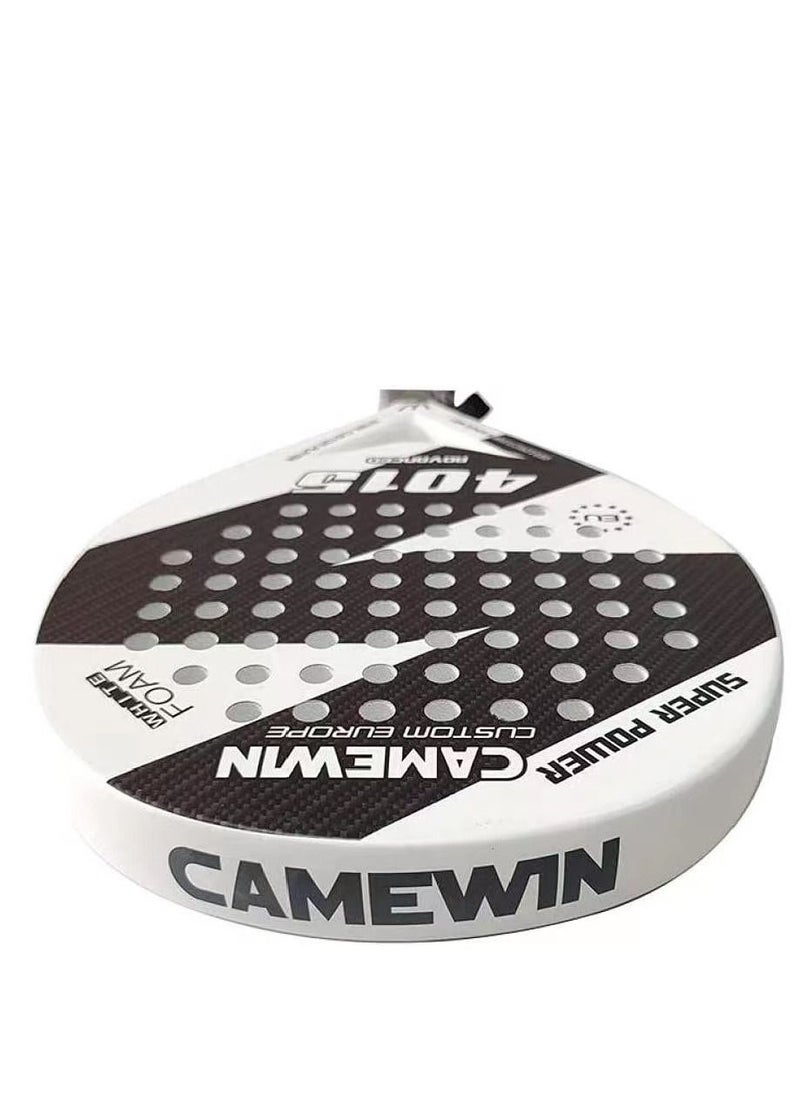 Rock Pow Padel Tennis Racket Carbon Fiber Diamond Shape with Bag Included - White and Black  - Image 2
