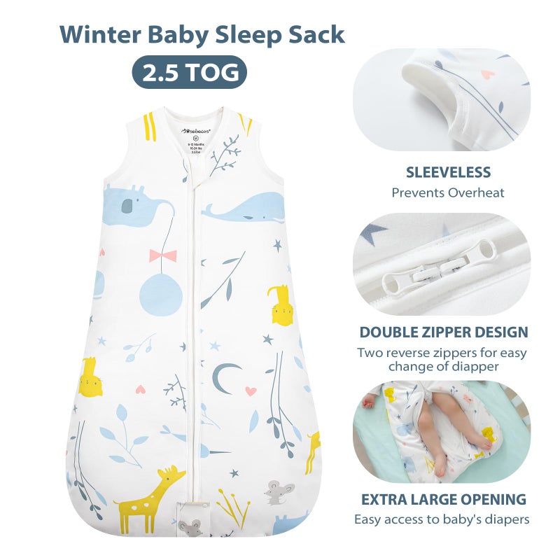 Baby Amabc Mosebears Baby Winter Sleeping Bag 2.5 Tog,Toddler Sleep Sack Wearable Blanket 100% cotton baby sleeping bag for Babies 0-24 Months(Animal,12-18 Months) - Image 2