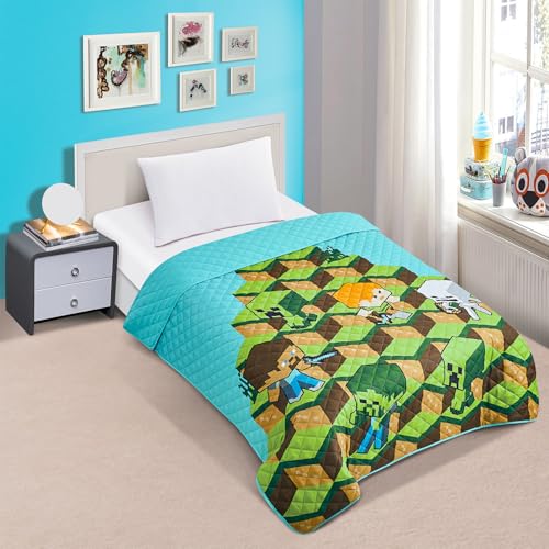 Minecraft Twin Bedding Set for Kids - Bundle with Quilted Bedspread Plus Stickers - Image 3