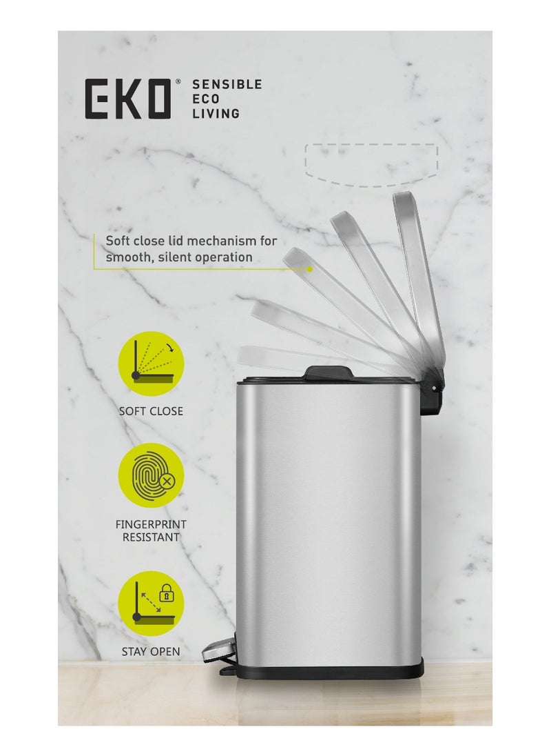 EKO EKO 12L Square Step Bin Stella - Black | Compact Pedal Bin with Soft-Close Lid | Fingerprint-Resistant Finish | Removable Inner Liner  - Image 4