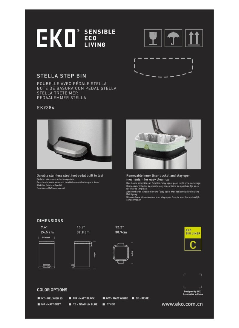 EKO EKO 12L Square Step Bin Stella - Black | Compact Pedal Bin with Soft-Close Lid | Fingerprint-Resistant Finish | Removable Inner Liner  - Image 5