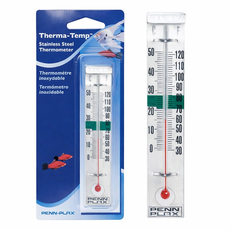 Penn Plax Penn-Plax Therma-Temp Stainless Steel Thermometer - Accurate Aquarium Thermometer - Easy to Read - Dual Scale for Freshwater and Saltwater Tanks - Rust-Resistant Clip-On Design - 4.25 Inches - Image 1