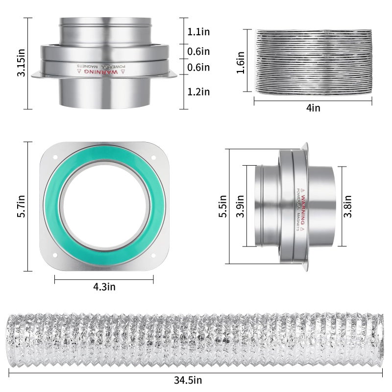 Linidcoud Magnetic Dryer Vent Coupling Connector Kit, DV180 Airtight Seal Coupling, Strong Magnet Quick Connection Self-Alignment Easy to Clean Included a 3ft 4" Duct & 2 Clamps - Image 2