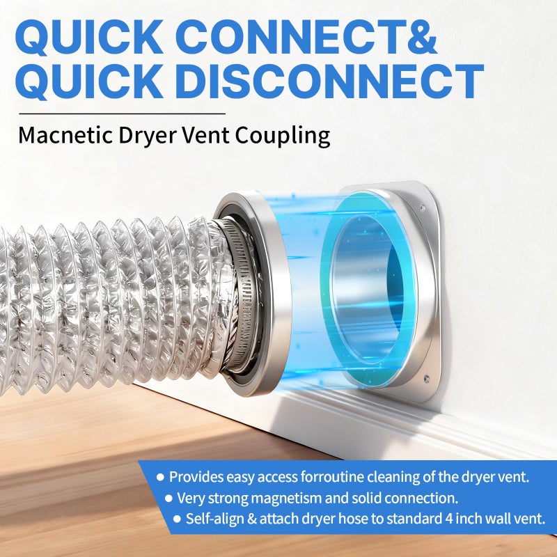Linidcoud Magnetic Dryer Vent Coupling Connector Kit, DV180 Airtight Seal Coupling, Strong Magnet Quick Connection Self-Alignment Easy to Clean Included a 3ft 4" Duct & 2 Clamps - Image 3