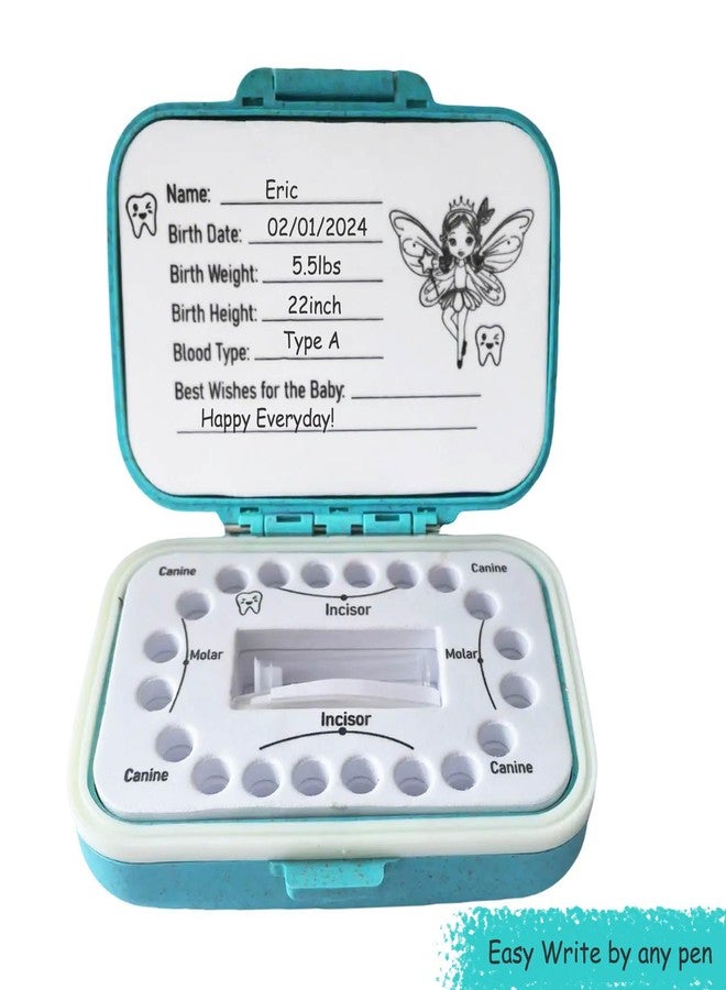 FurPaw Tooth Fairy Box & Baby Tooth Keepsake Case for Kids- Natural Wheat Straw & PP Material, Easy-Write EVA Liner - Blue - Image 2