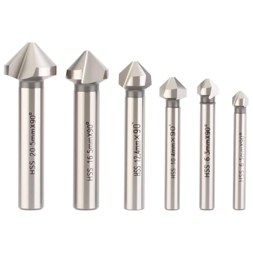 Dtacke 6PC 90 Degree 3 Flute Chamfering End Mill Cutter Drill Bit HSS Chamfer Countersink Bits Set - Image 1