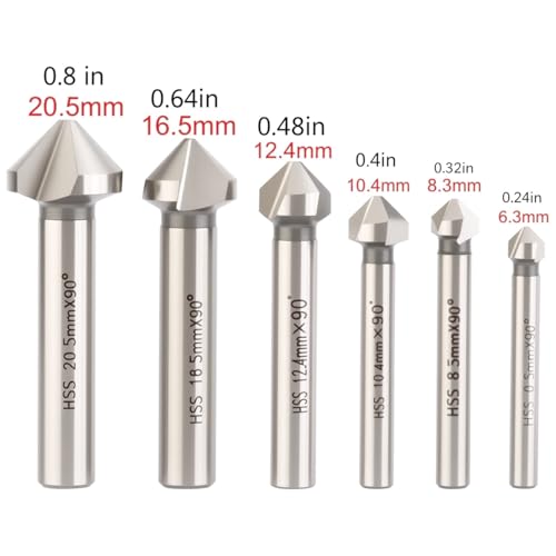 Dtacke 6PC 90 Degree 3 Flute Chamfering End Mill Cutter Drill Bit HSS Chamfer Countersink Bits Set - Image 2