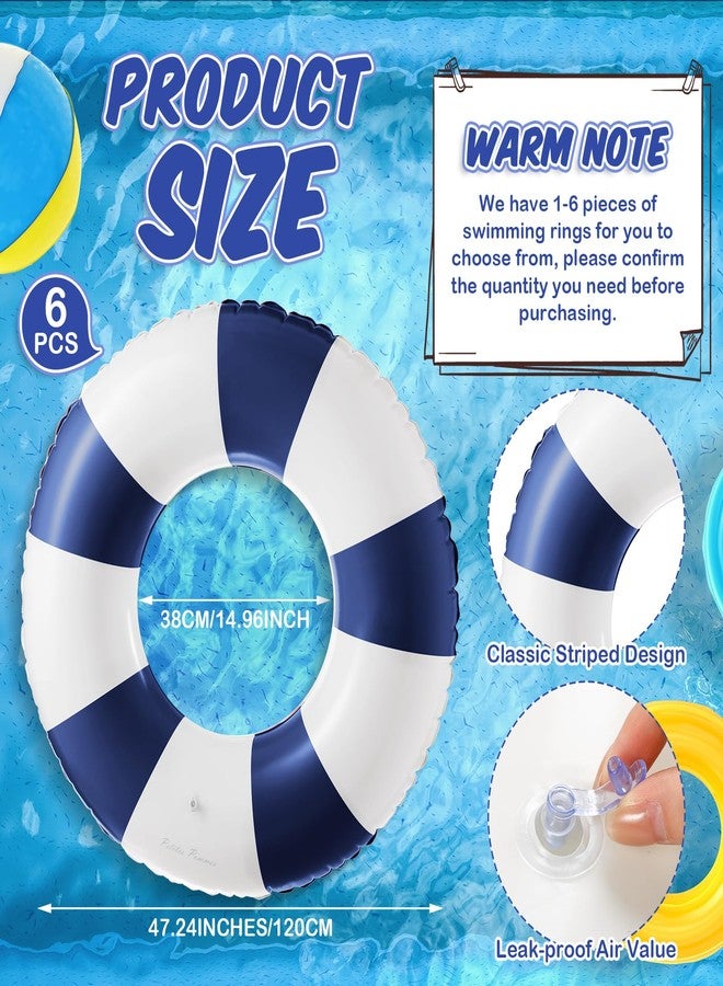 Arrowbash 6 Pcs Jumbo Inflatable Striped Pool Float Tubes Pool Ring 47 Inch - Image 2