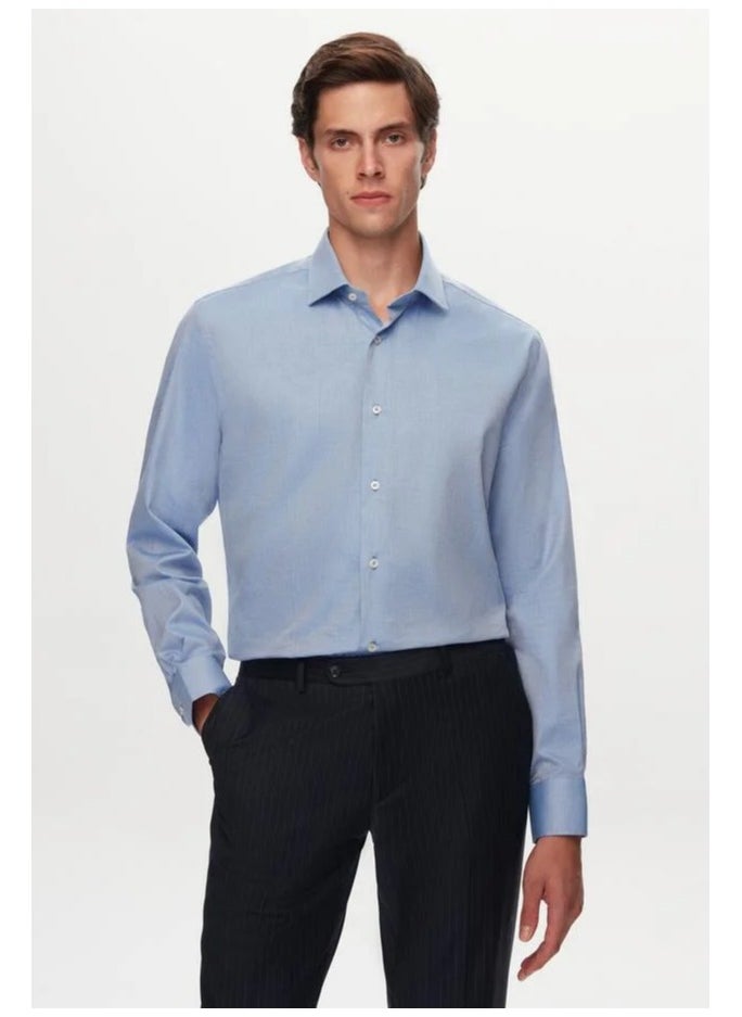 D'S DAMAT Ds Damat Regular Fit Blue Dobby Shirt  - Image 1