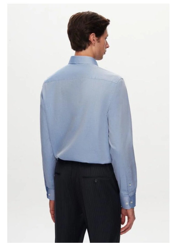 D'S DAMAT Ds Damat Regular Fit Blue Dobby Shirt  - Image 3