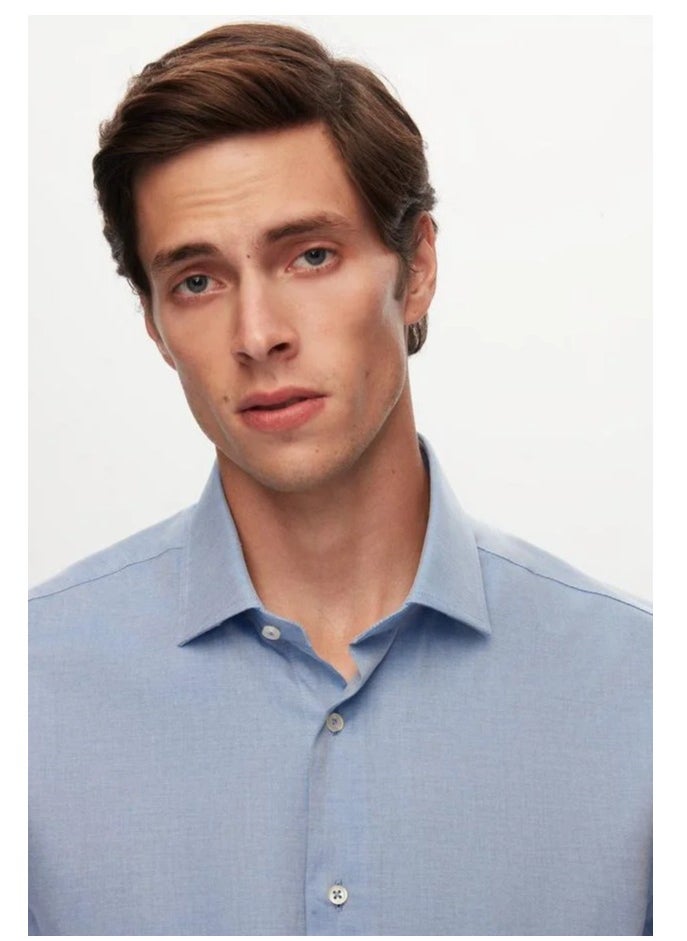 D'S DAMAT Ds Damat Regular Fit Blue Dobby Shirt  - Image 4