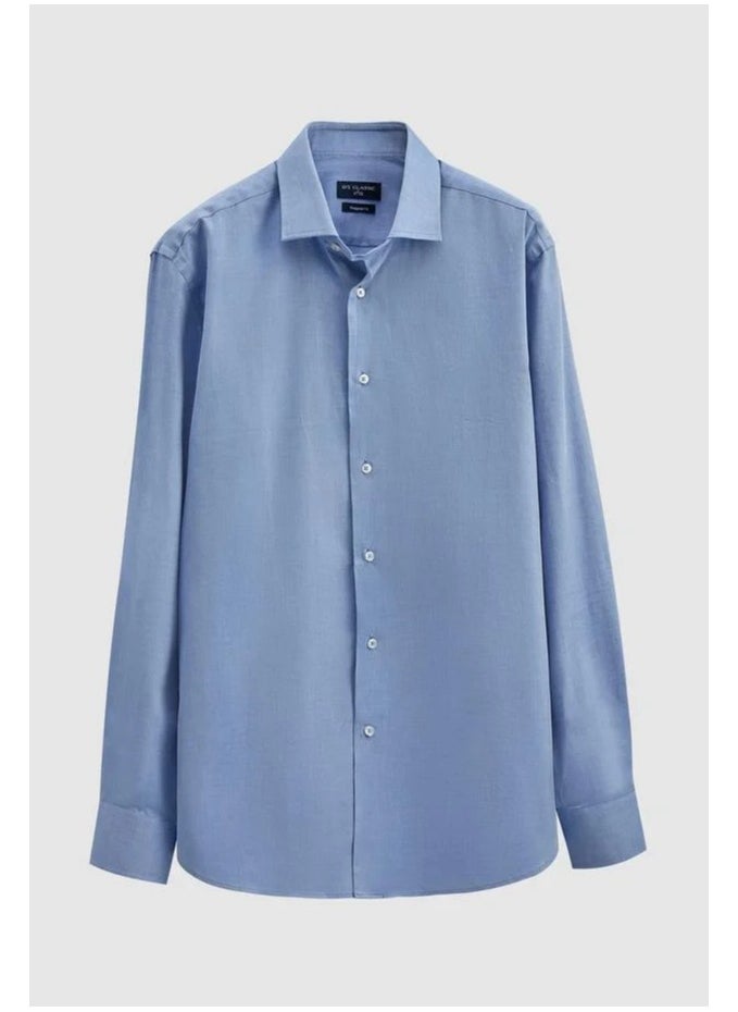 D'S DAMAT Ds Damat Regular Fit Blue Dobby Shirt  - Image 5