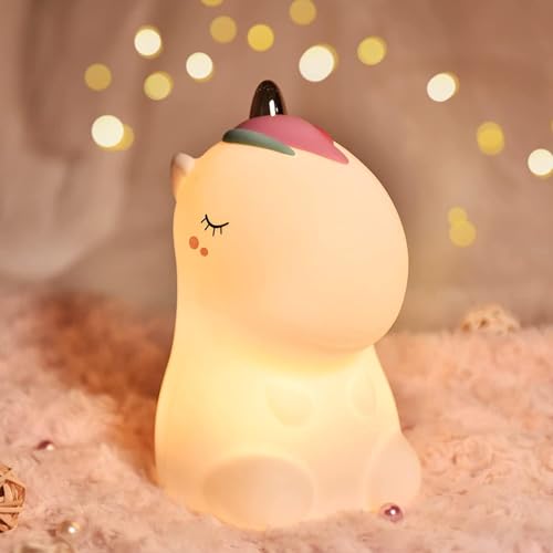 Desidiya Silicone Unicorn Night Light Rechargeable Led Lamp with 7-Color Breathing Modes, Touch Sensor Control- Perfect Decoration for Kids Bedroom Decor, Gifts Baby, Children, (White) - Image 1