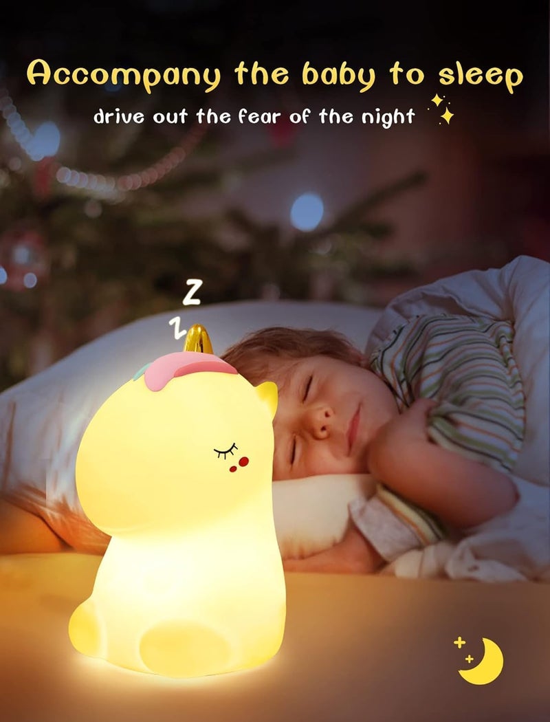 Desidiya Silicone Unicorn Night Light Rechargeable Led Lamp with 7-Color Breathing Modes, Touch Sensor Control- Perfect Decoration for Kids Bedroom Decor, Gifts Baby, Children, (White) - Image 4
