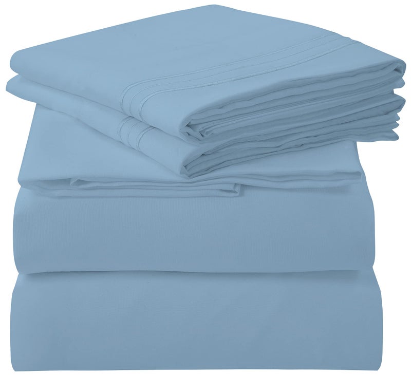 ROYALE LINENS 4 Piece Cal King Sheets Set Soft Brushed 1800 Microfiber 1 Fitted 1 Flat Sheet 2 Pillow Cases Wrinkle Free Fade Resistant Hotel Luxury Bed Sheets Lake Blue Cal King