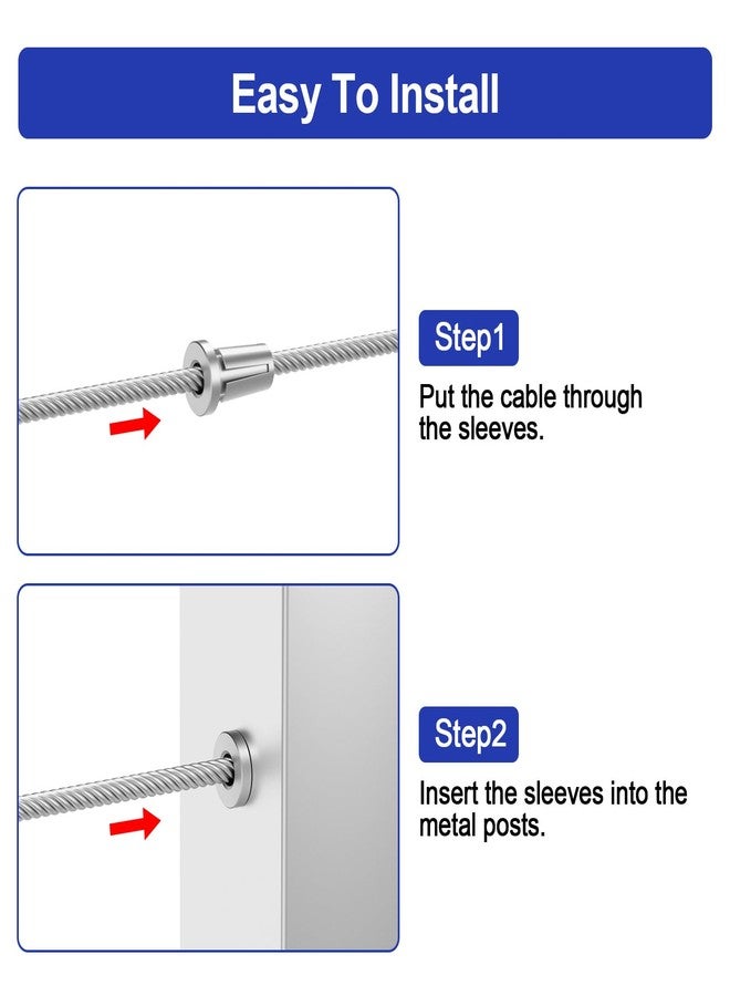 BLIKA Upgraded 80 Pack Stainless Steel Protector Sleeves for 1/8" 5/32" or 3/16" Deck Cable Railing, for Metal Posts, T316 Marine Grade, Cable Railing Protector Sleeves - Image 3